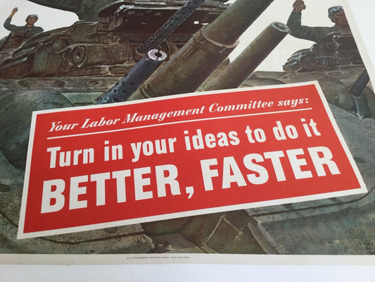 1943 World War II Propaganda Poster Linen Backed