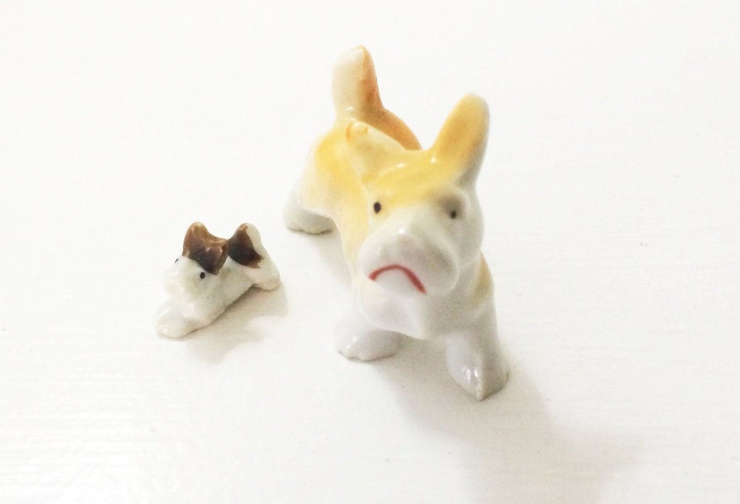 Vintage Terrier Dog Figurines Porcelain Puppy Miniatures