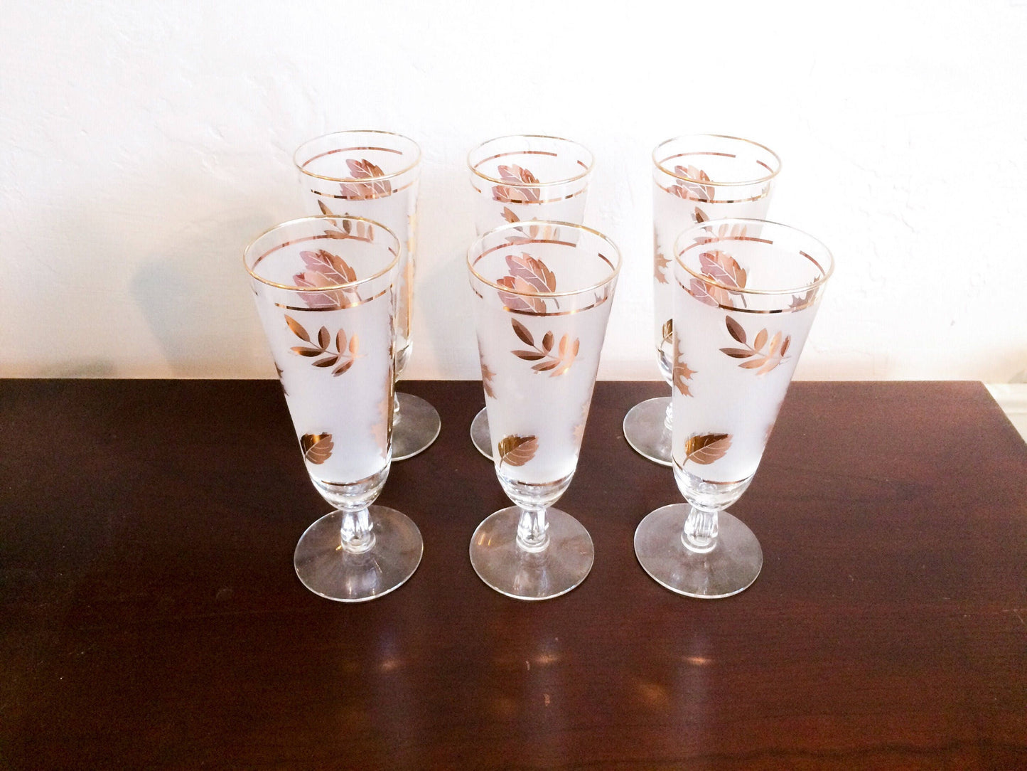 Libbey Vintage Golden Foliage Pilsner Glasses Vintage Gold Leaf Glasses