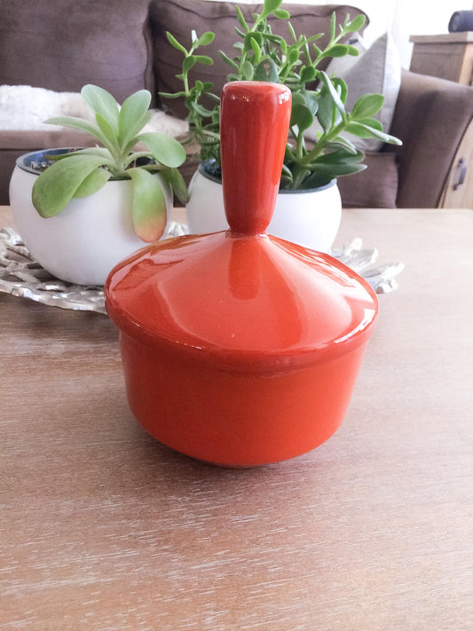 Rare Mid Century Modern Jaru Pottery Orange Covered Dish