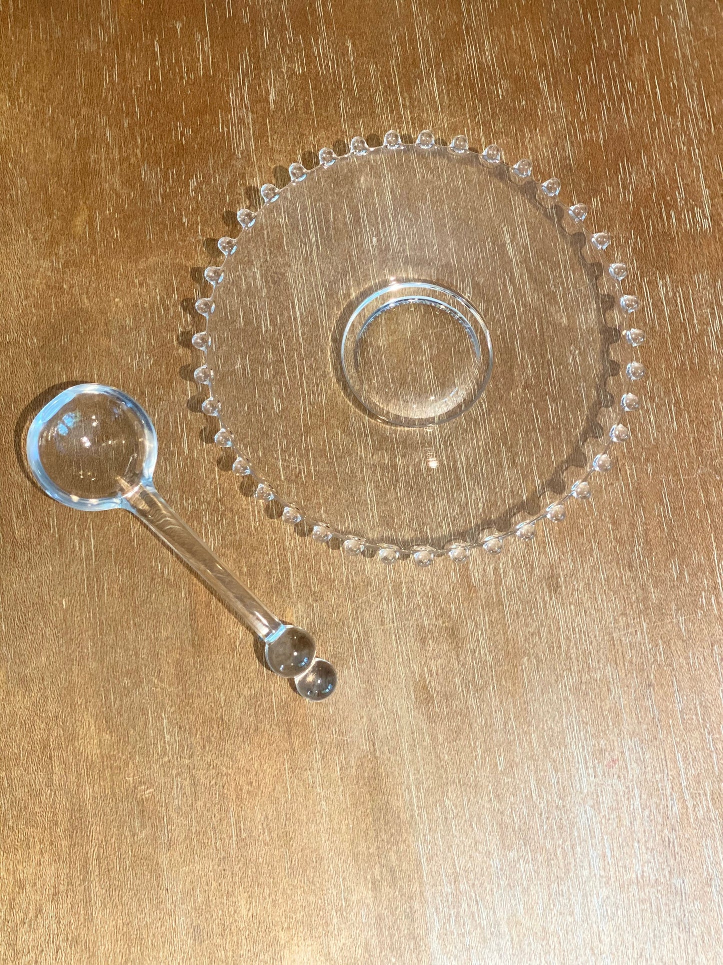 Beaded Glass Condiment Bowl Plate and Spoon Candlewick Boopie