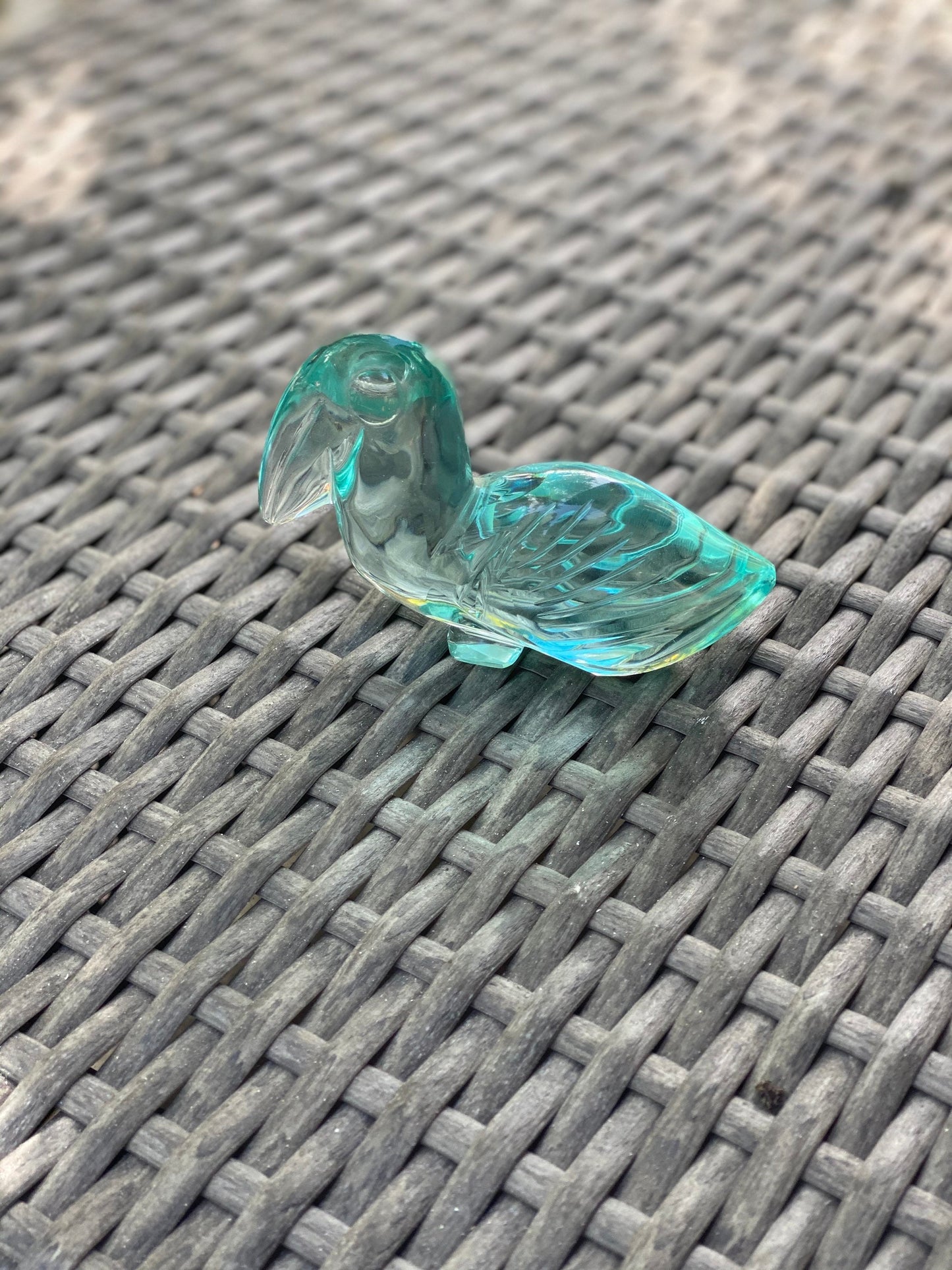 Vintage Turquoise Glass Blue Bird Toucan Paperweight