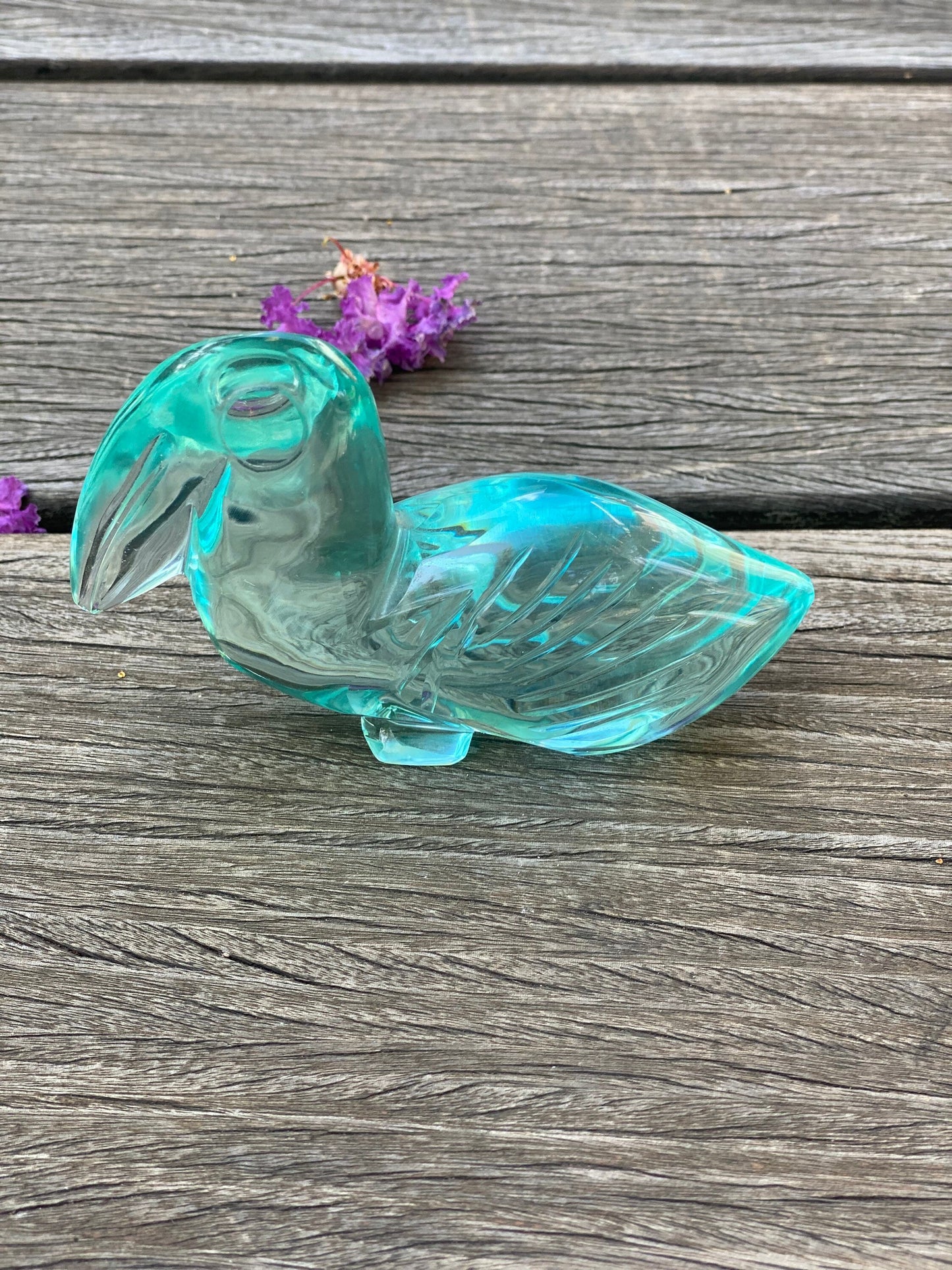 Vintage Turquoise Glass Blue Bird Toucan Paperweight