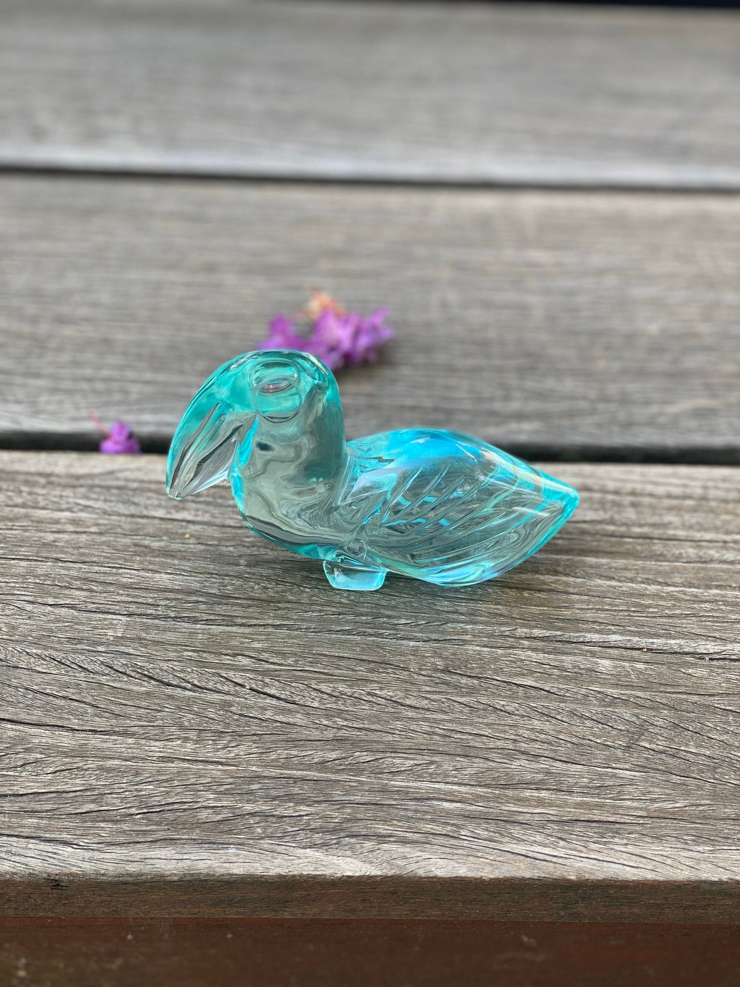 Vintage Turquoise Glass Blue Bird Toucan Paperweight