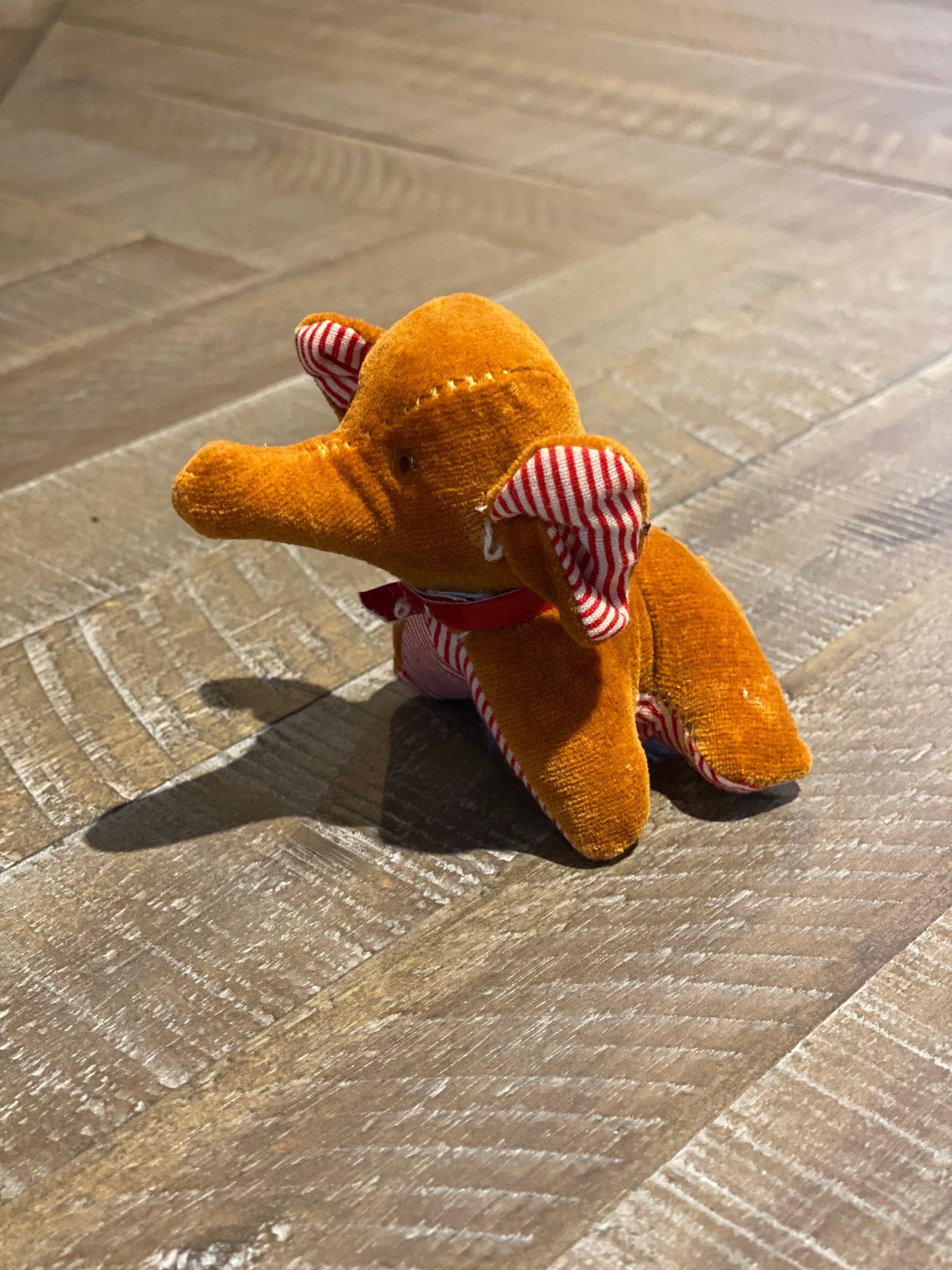 Vintage Sawdust Stuffed Velveteen Elephant Measuring Tape Stuffed Animal