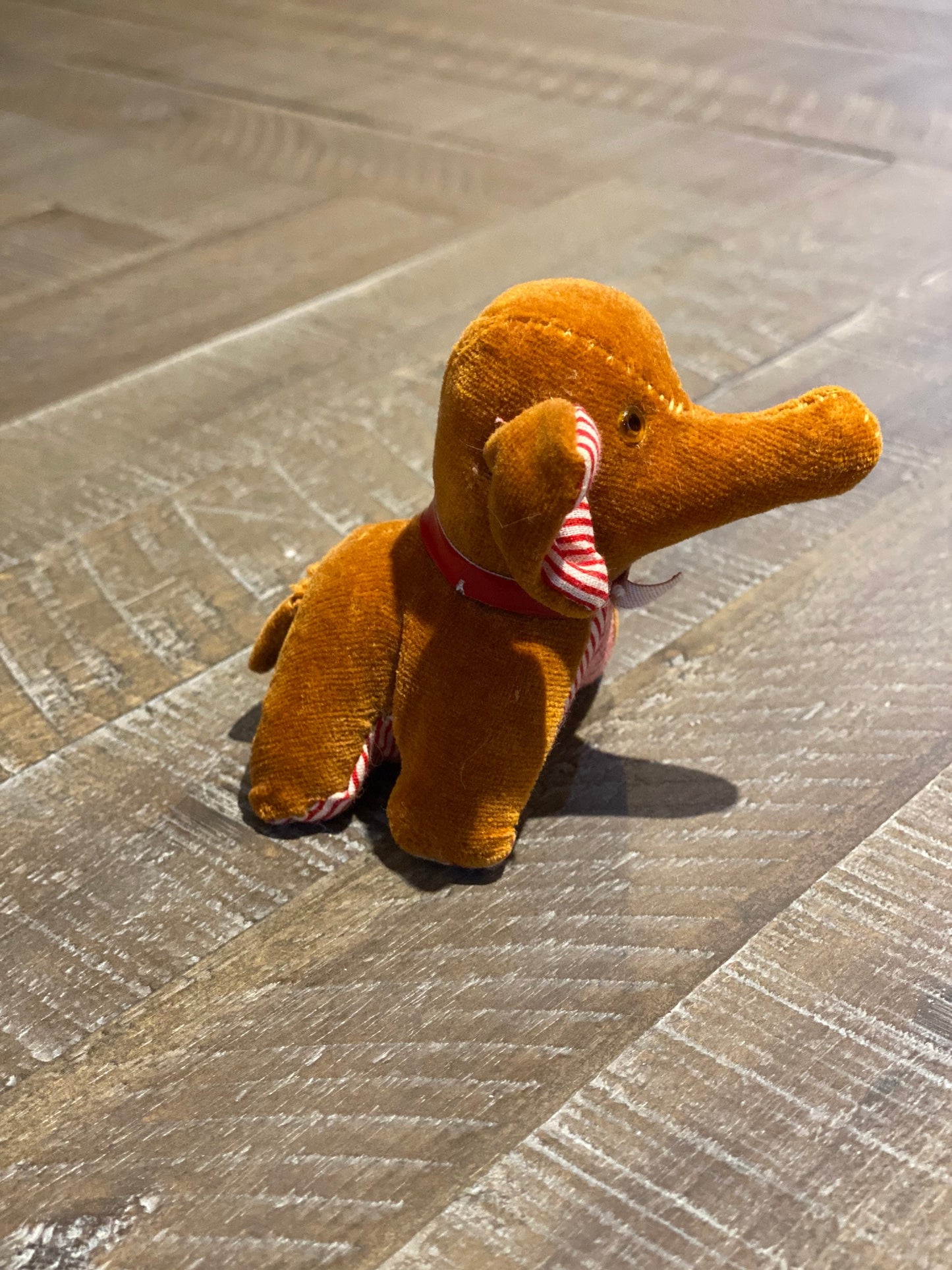 Vintage Sawdust Stuffed Velveteen Elephant Measuring Tape Stuffed Animal