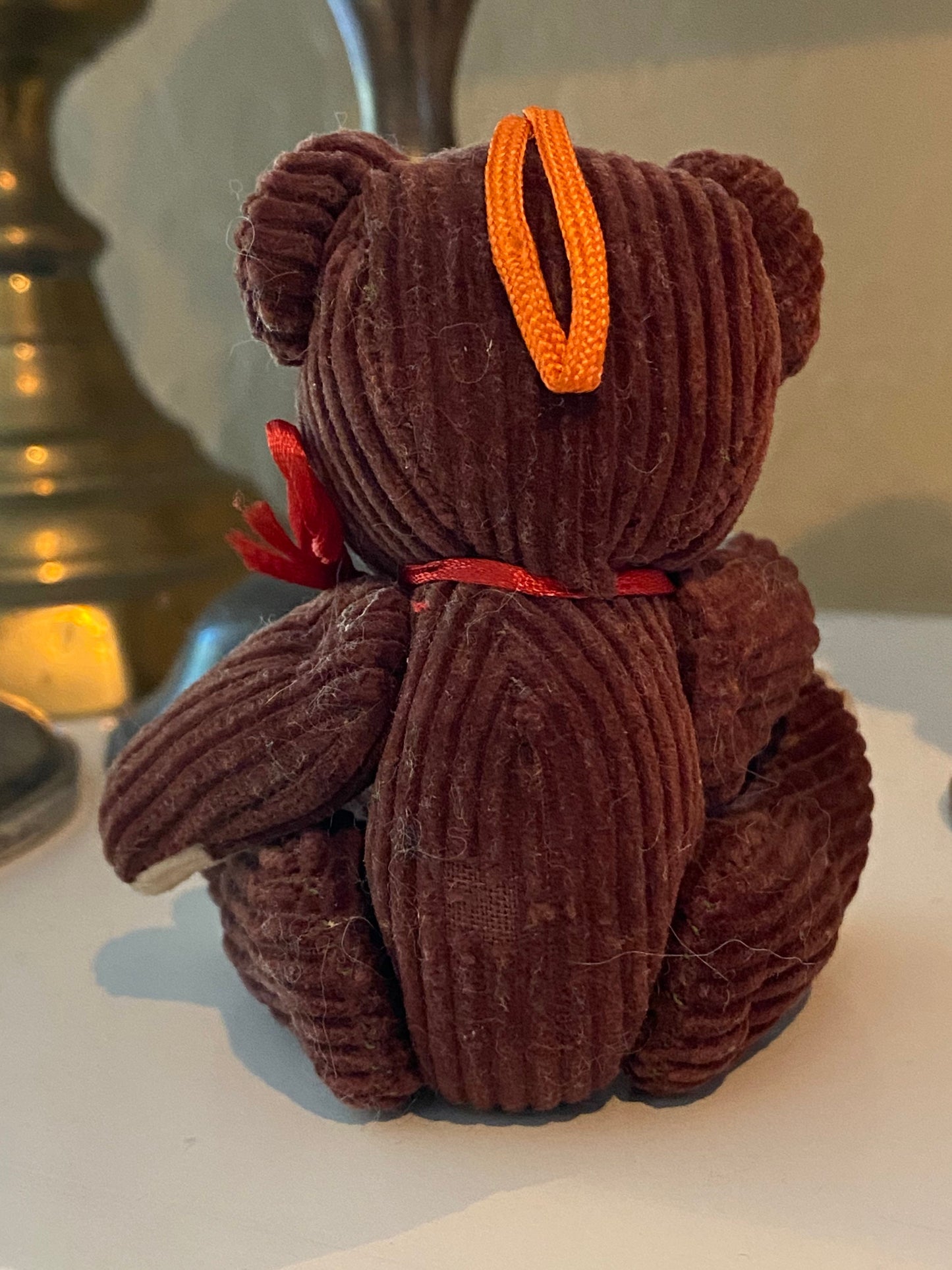 Vintage Sawdust Stuffed Jointed Corduroy Bear Stuffed Animal Ornament