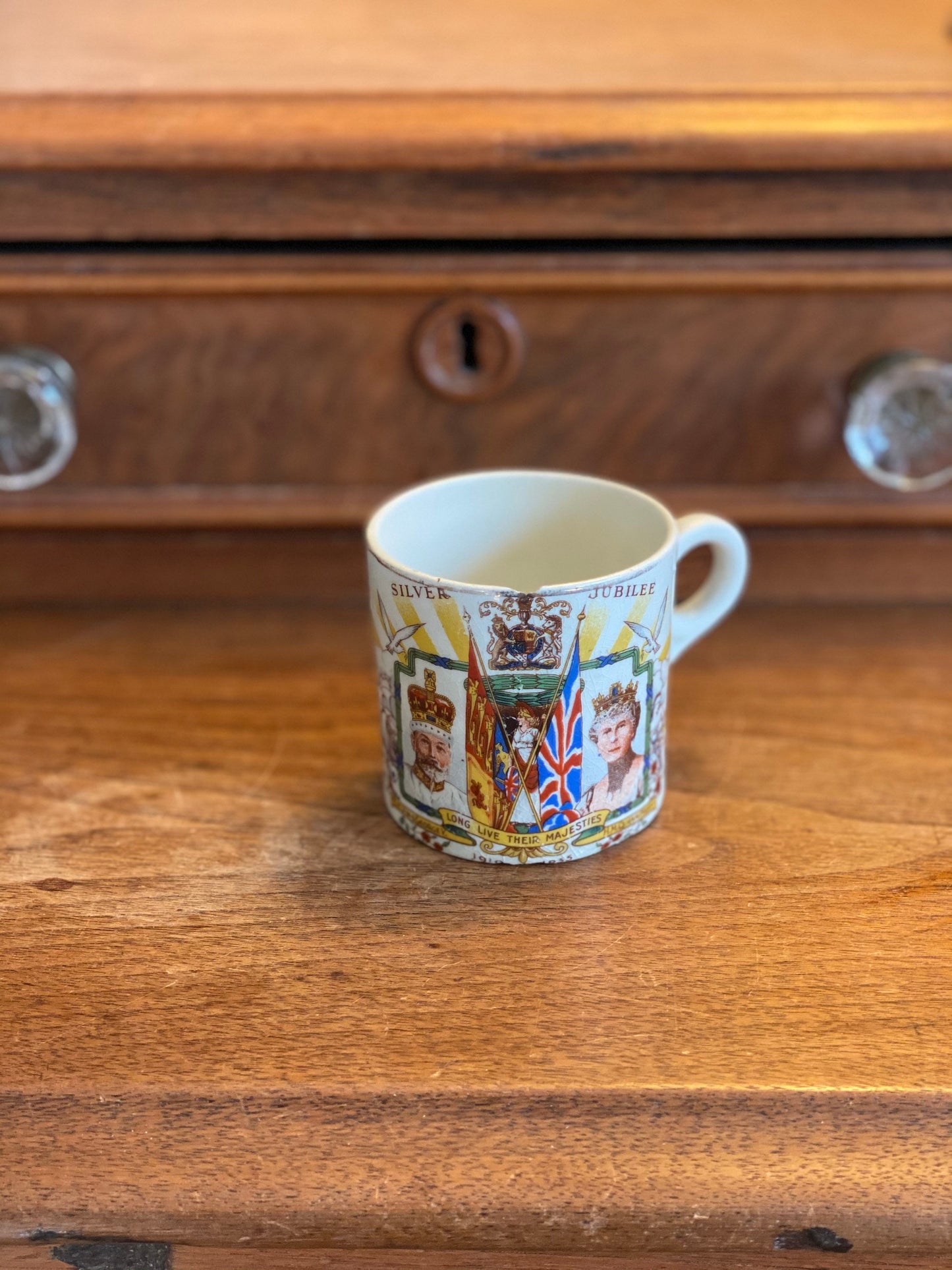 Vintage King George V and Queen Mary Silver Jubilee 1935 Commemorative Mug Royal Family Collectible