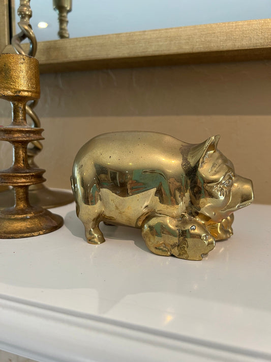 Vintage Brass Pig Decor