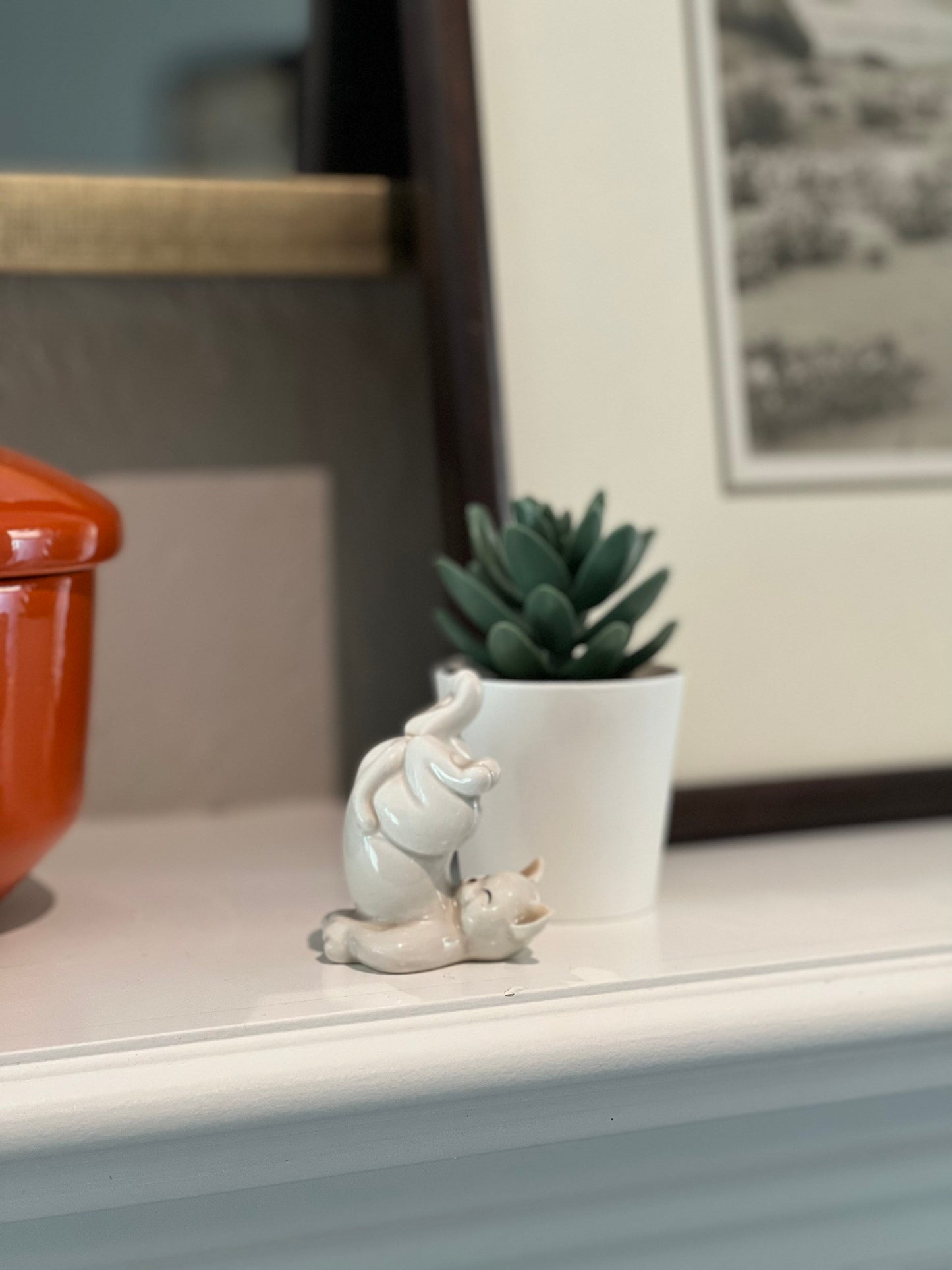 Fitz and Floyd White Cat Figurine Playful Kitty Yoga Cat Gift