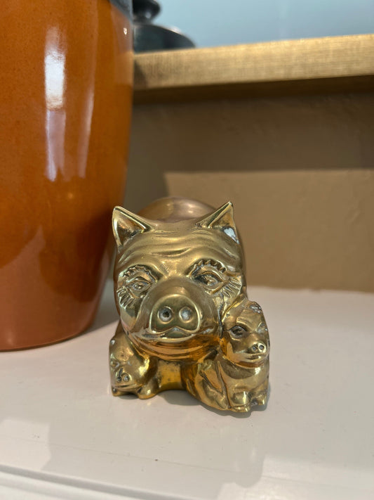 Vintage Brass Pig Decor