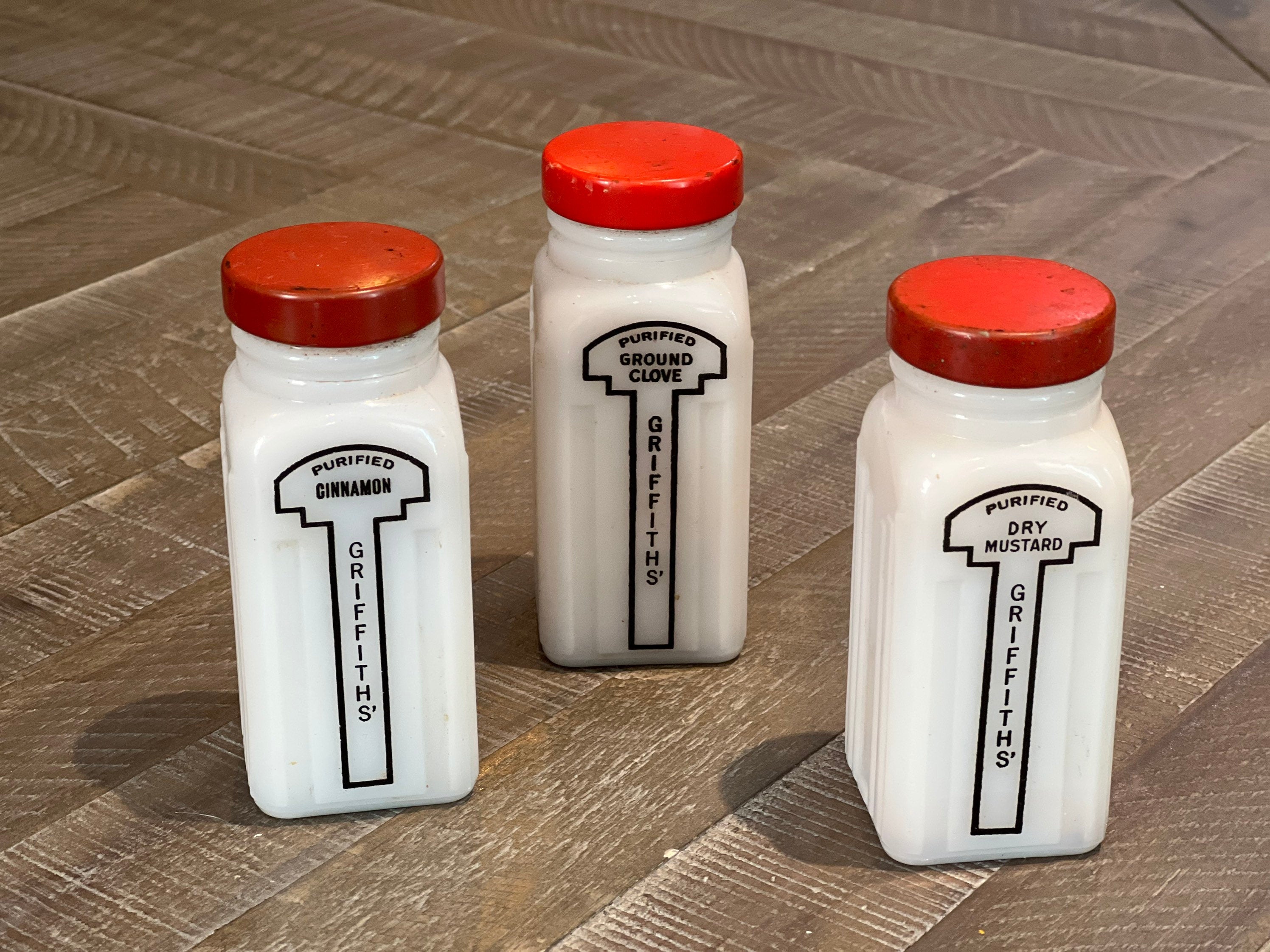Griffith Laboratories Purified Spices Milk Glass Spice Jars White