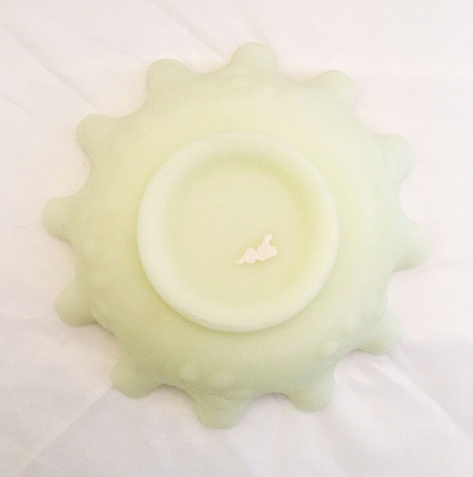 Fenton Lime Green Frosted Satin Glass Bowl with fluted edges Green Sherbert Fenton Candy Dish