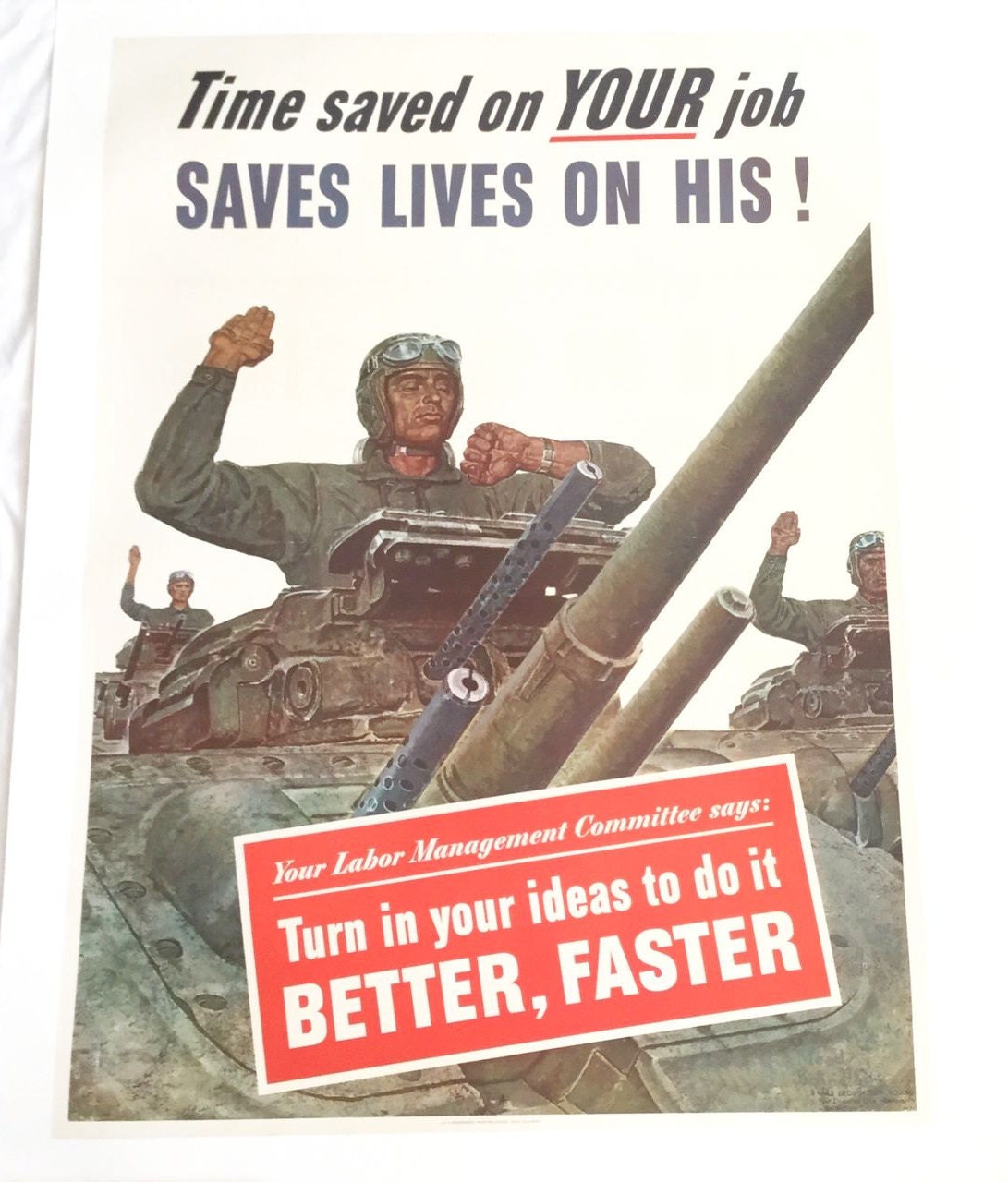 1943  World War II Propaganda Poster Linen Backed