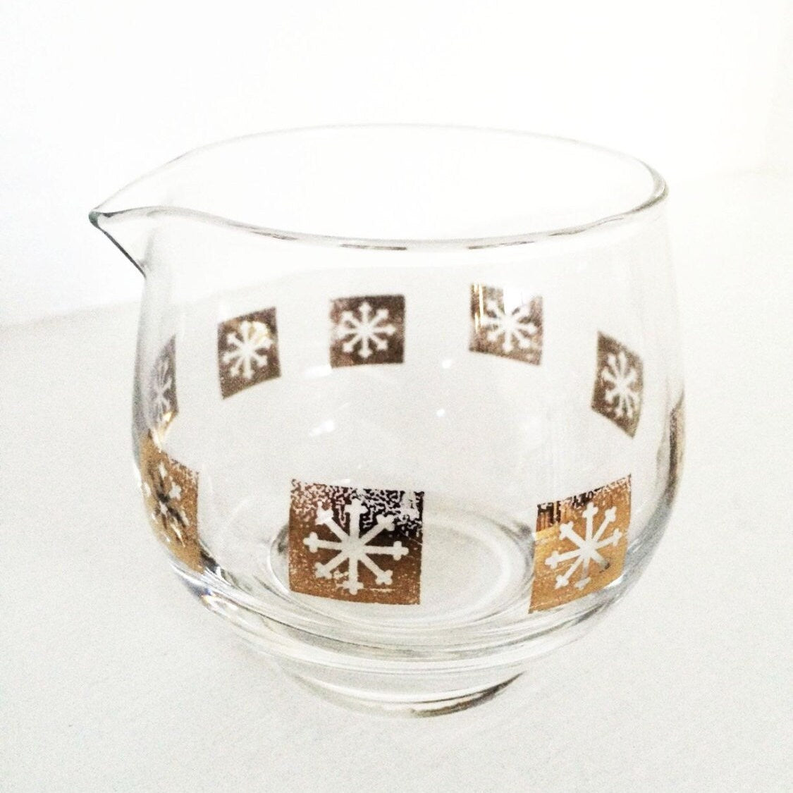 Atomic Snowflake Starburst Glass Creamer Mid Century Glass Barware