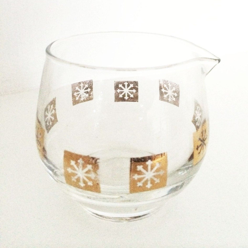 Atomic Snowflake Starburst Glass Creamer Mid Century Glass Barware