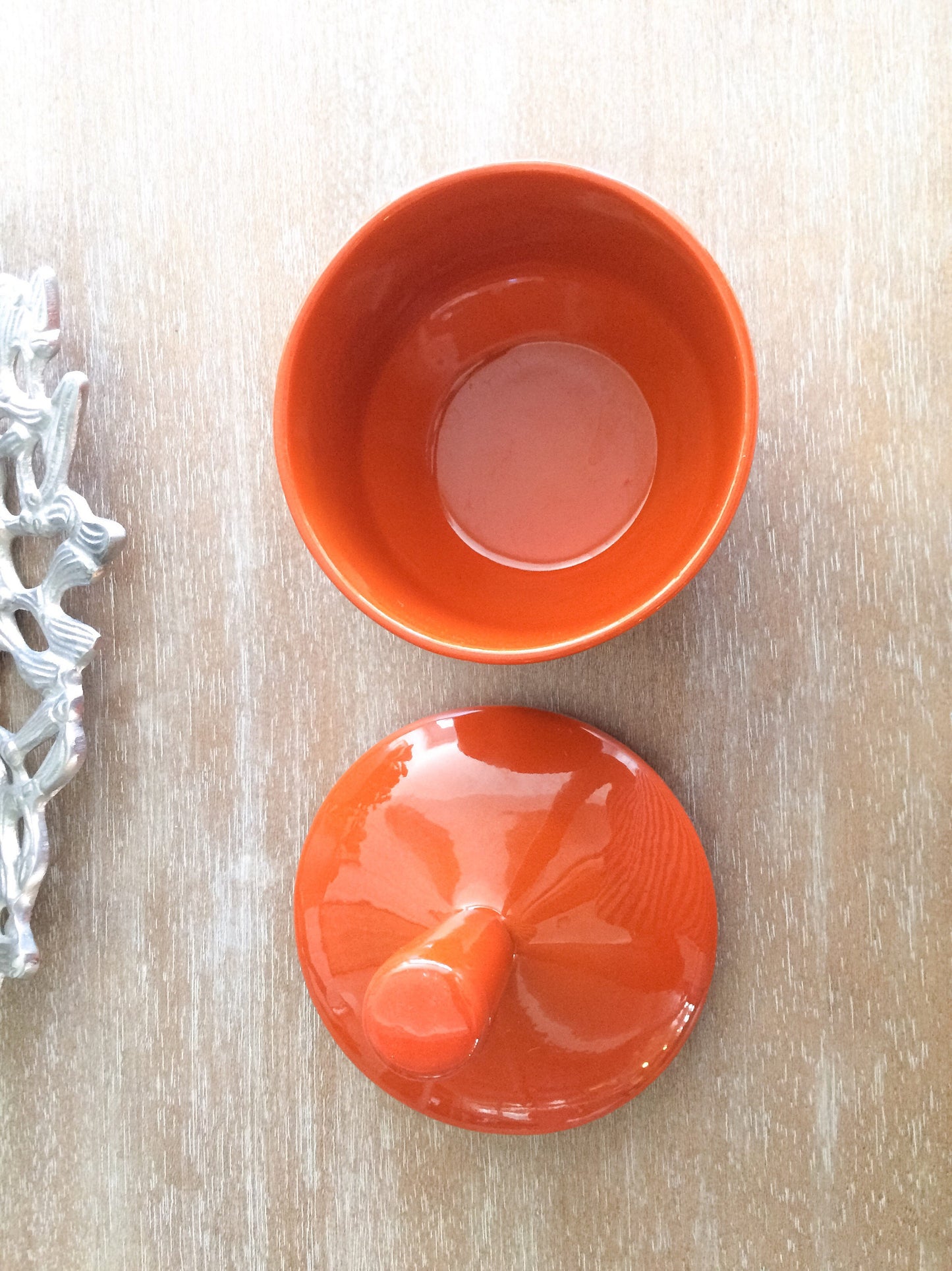 Rare Mid Century Modern Jaru Pottery  Orange Covered Dish