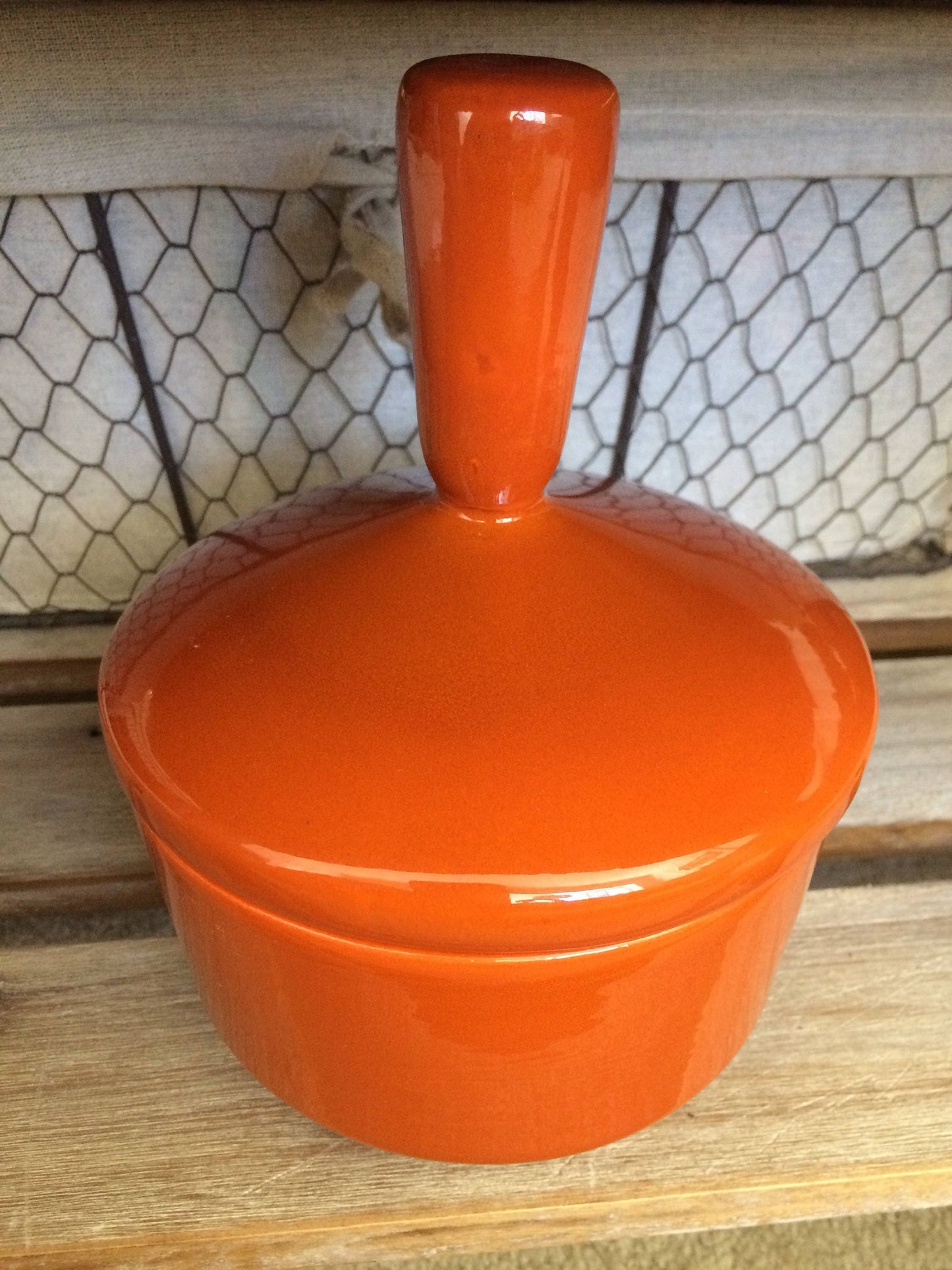 Rare Mid Century Modern Jaru Pottery  Orange Covered Dish