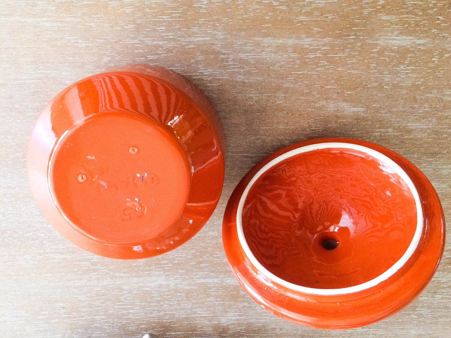 Rare Mid Century Modern Jaru Pottery  Orange Covered Dish