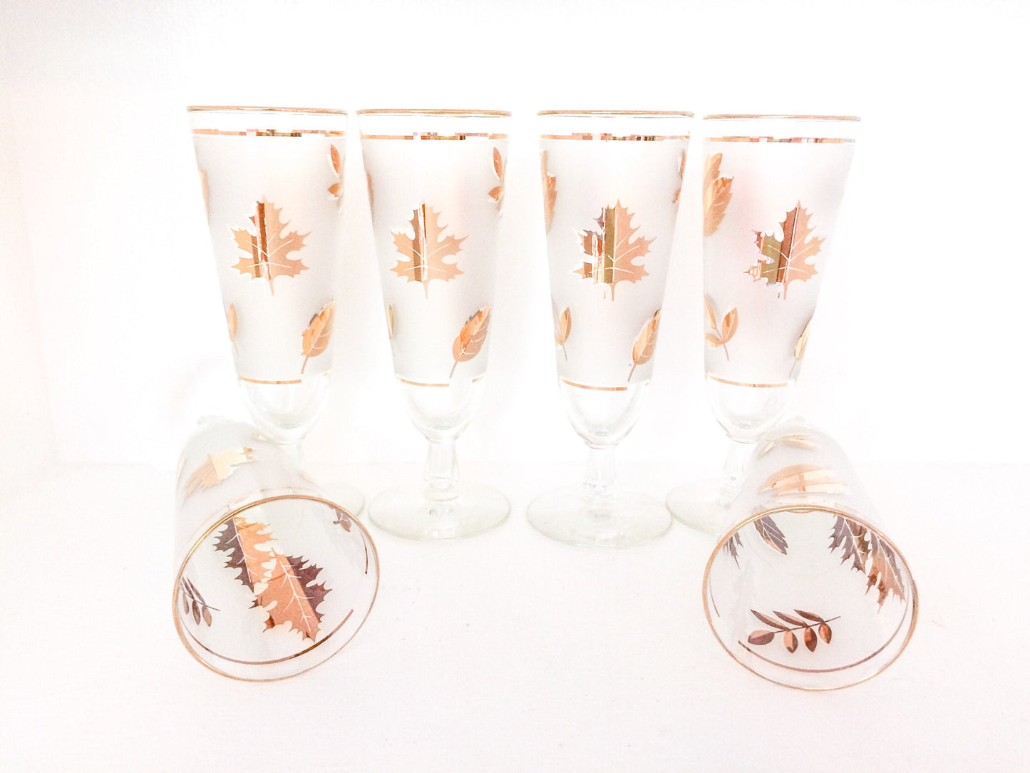 Libbey Vintage Golden Foliage Pilsner Glasses Vintage Gold Leaf Glasses