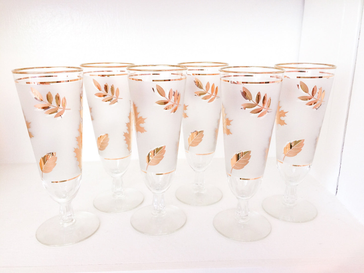 Libbey Vintage Golden Foliage Pilsner Glasses Vintage Gold Leaf Glasses