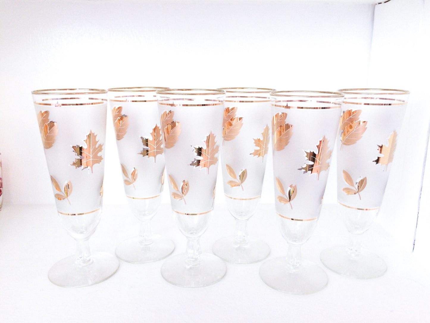 Libbey Vintage Golden Foliage Pilsner Glasses Vintage Gold Leaf Glasses