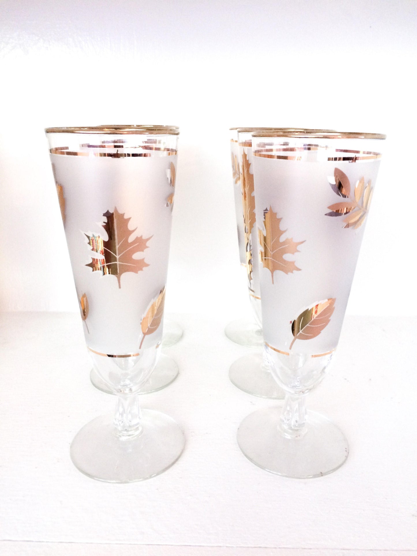 Libbey Vintage Golden Foliage Pilsner Glasses Vintage Gold Leaf Glasses