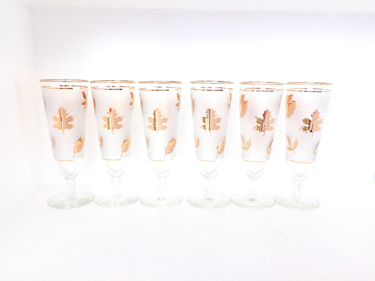 Libbey Vintage Golden Foliage Pilsner Glasses Vintage Gold Leaf Glasses