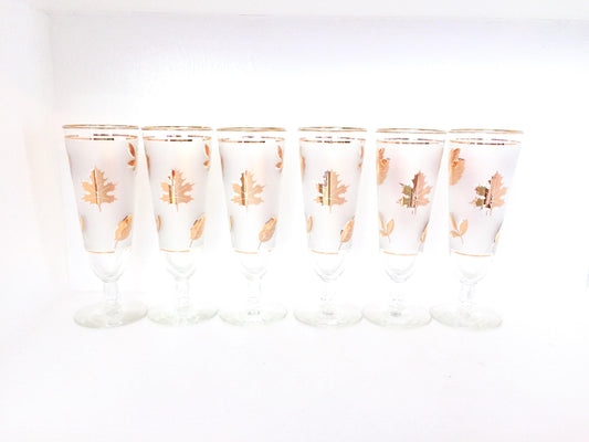 Libbey Vintage Golden Foliage Pilsner Glasses Vintage Gold Leaf Glasses