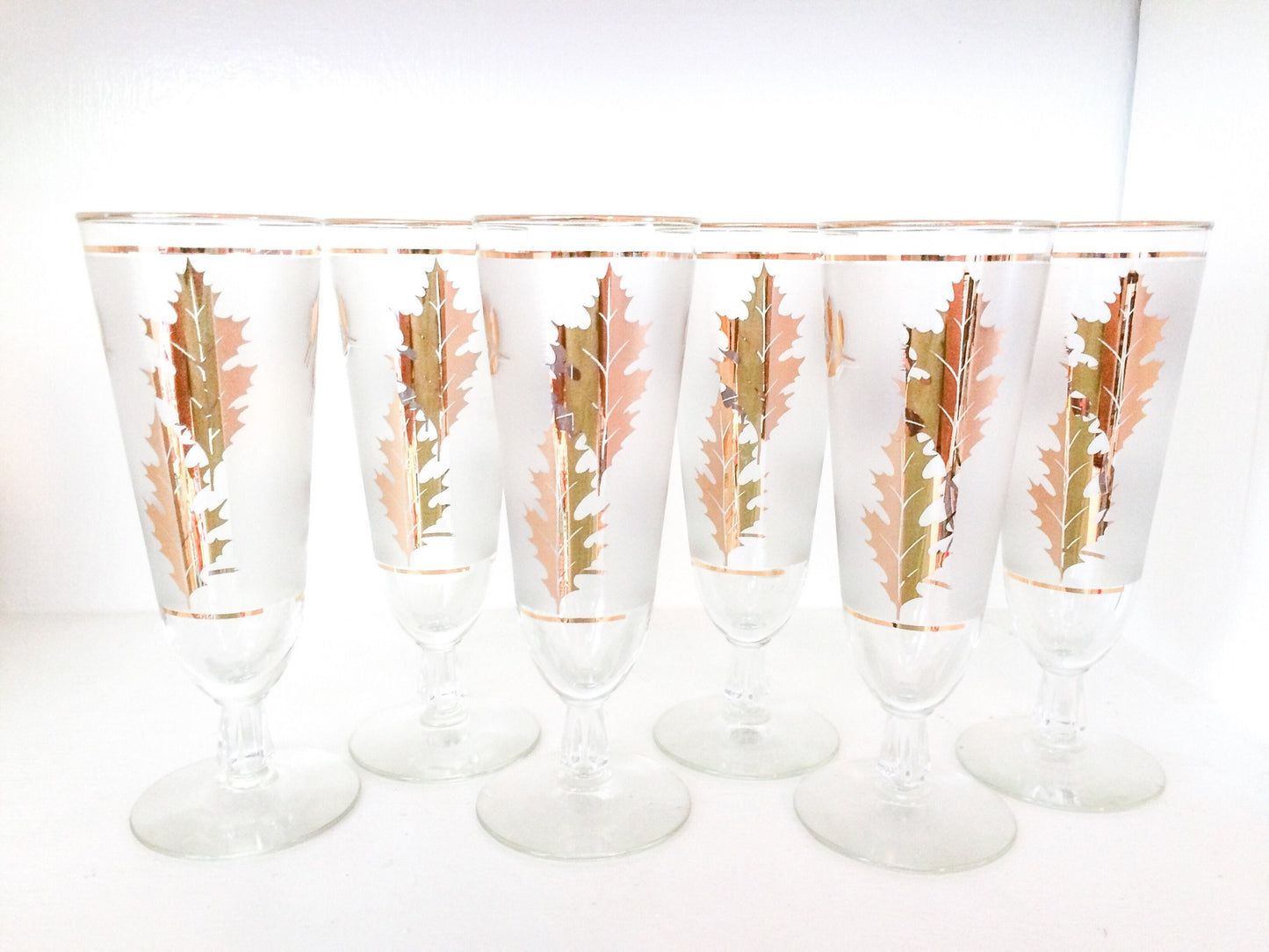 Libbey Vintage Golden Foliage Pilsner Glasses Vintage Gold Leaf Glasses