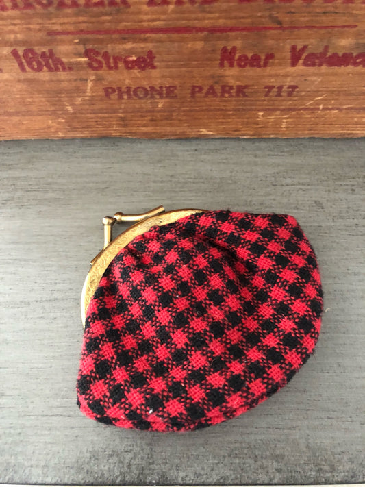 Vintage Red and Black Checkered Coin Purse