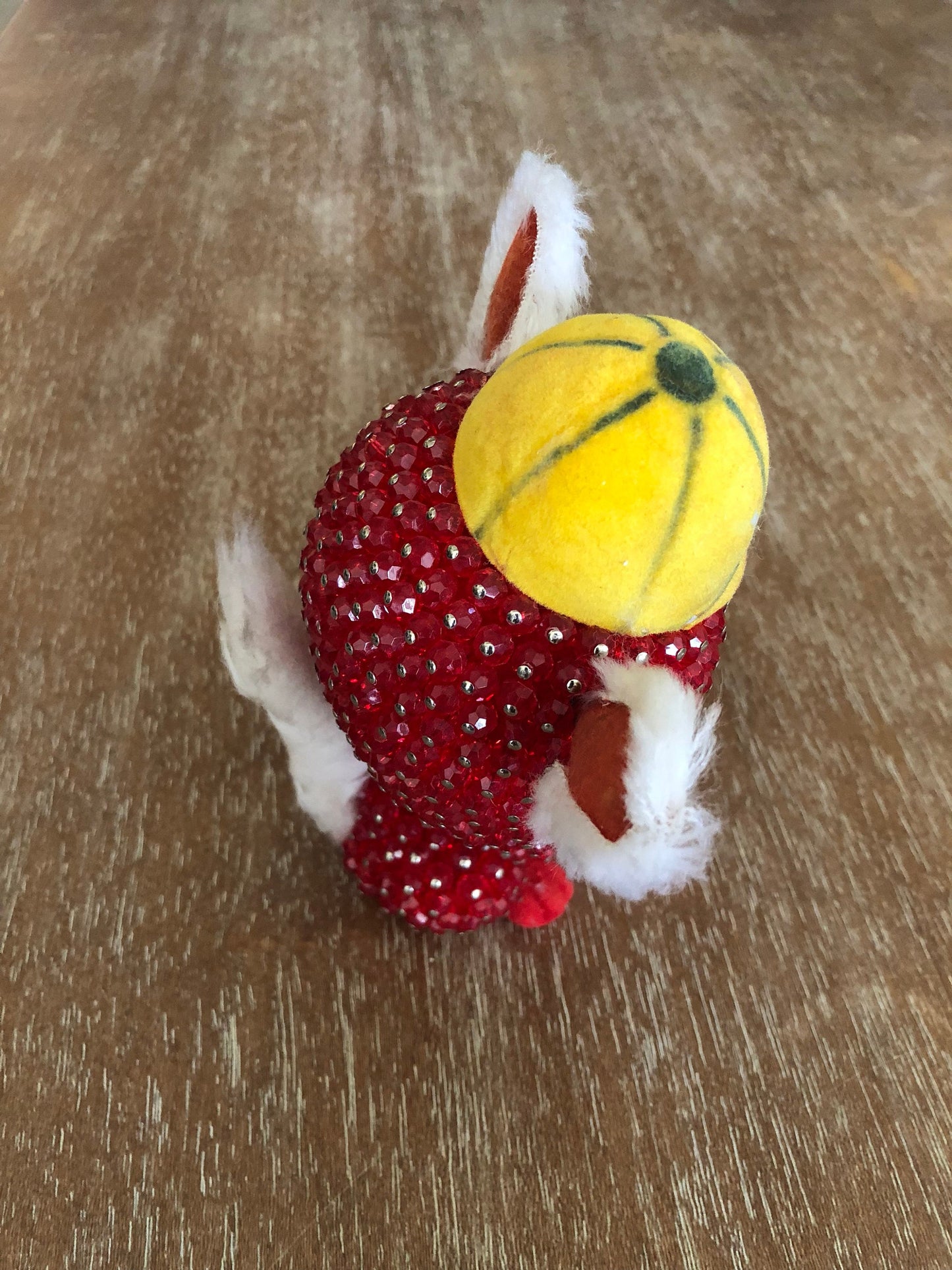 Vintage Kitschy Red Beaded Rabbit Misfit Bunny