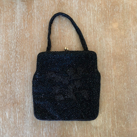 Vintage Black Beaded Evening Bag Majid Purse Little Black Bag