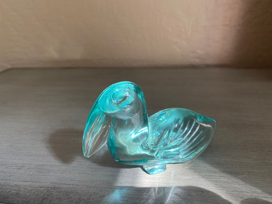 Vintage Turquoise Glass Blue Bird  Toucan Paperweight