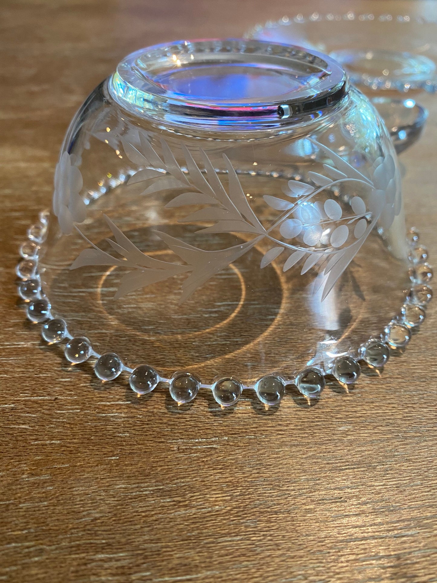 Beaded Glass  Condiment Bowl Plate and Spoon Candlewick Boopie