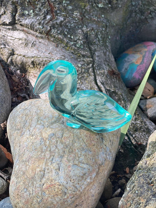 Vintage Turquoise Glass Blue Bird  Toucan Paperweight