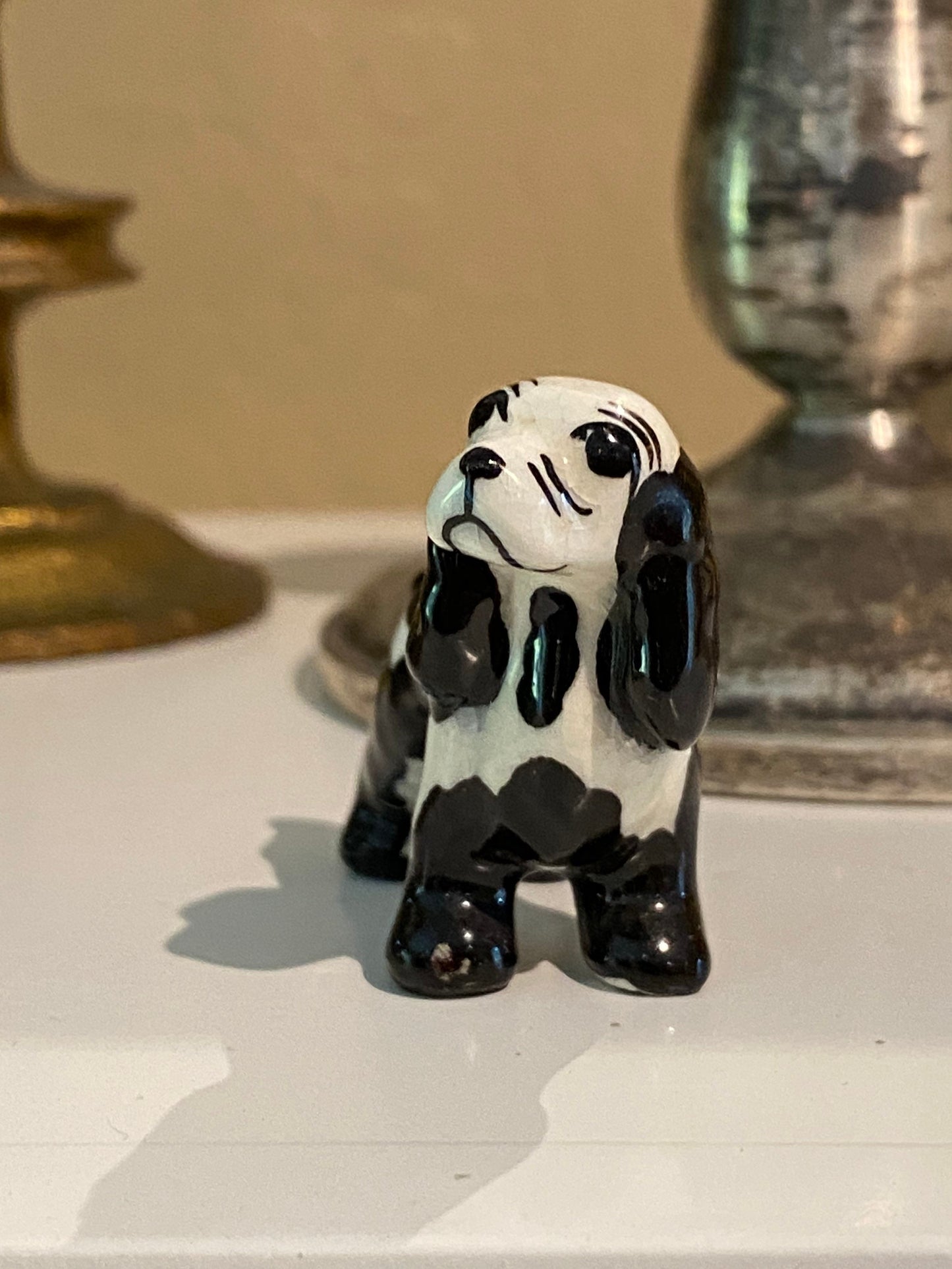 Vintage Hagen Renaker Black and White Spaniel Dog  Figurine