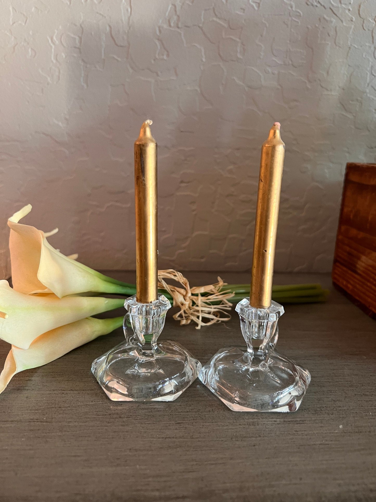 Vintage Heisey Small Candle Holders Glass Chambersticks Mini Candlesticks