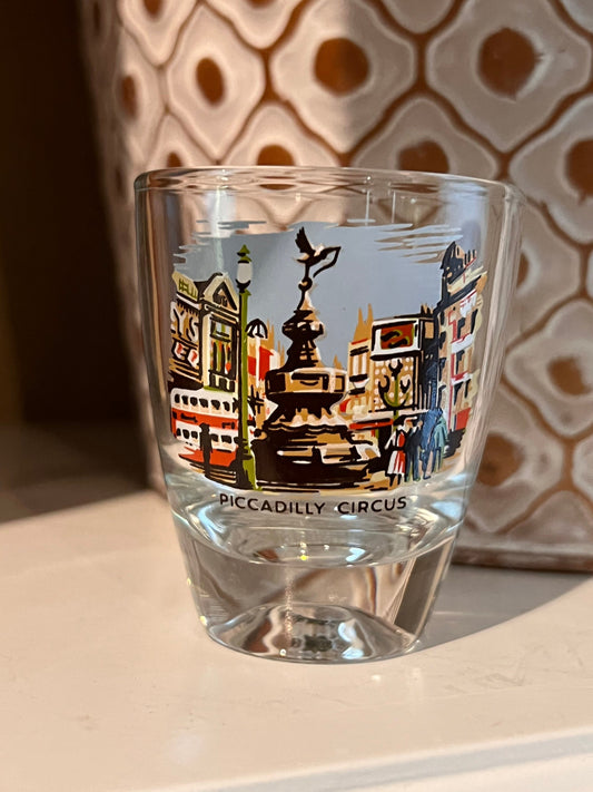 Vintage Piccadilly Circus London Souvenir Shot glass London Keepsake Barware