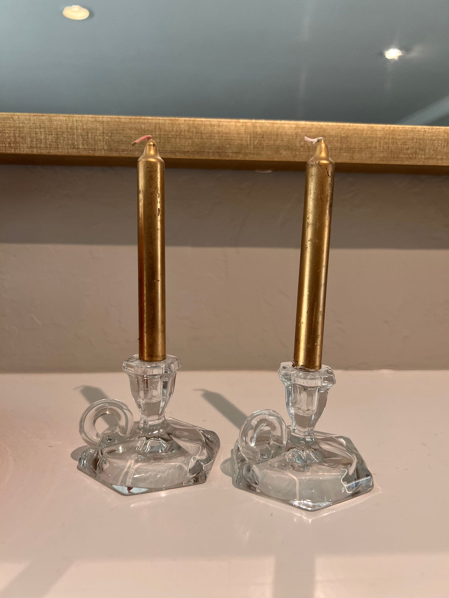 Vintage Heisey Small Candle Holders Glass Chambersticks Mini Candlesticks