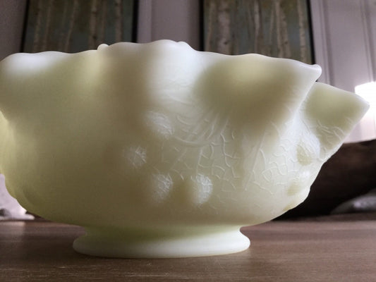 Fenton Lime Green Frosted Satin Glass Bowl with fluted edges Green Sherbert Fenton Candy Dish