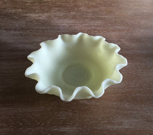 Fenton Lime Green Frosted Satin Glass Bowl with fluted edges Green Sherbert Fenton Candy Dish