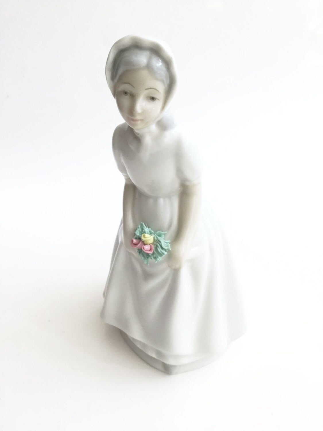 Porceval Spanish Porcelain Girl in a Bonnet with Roses Villamarchante Figurine