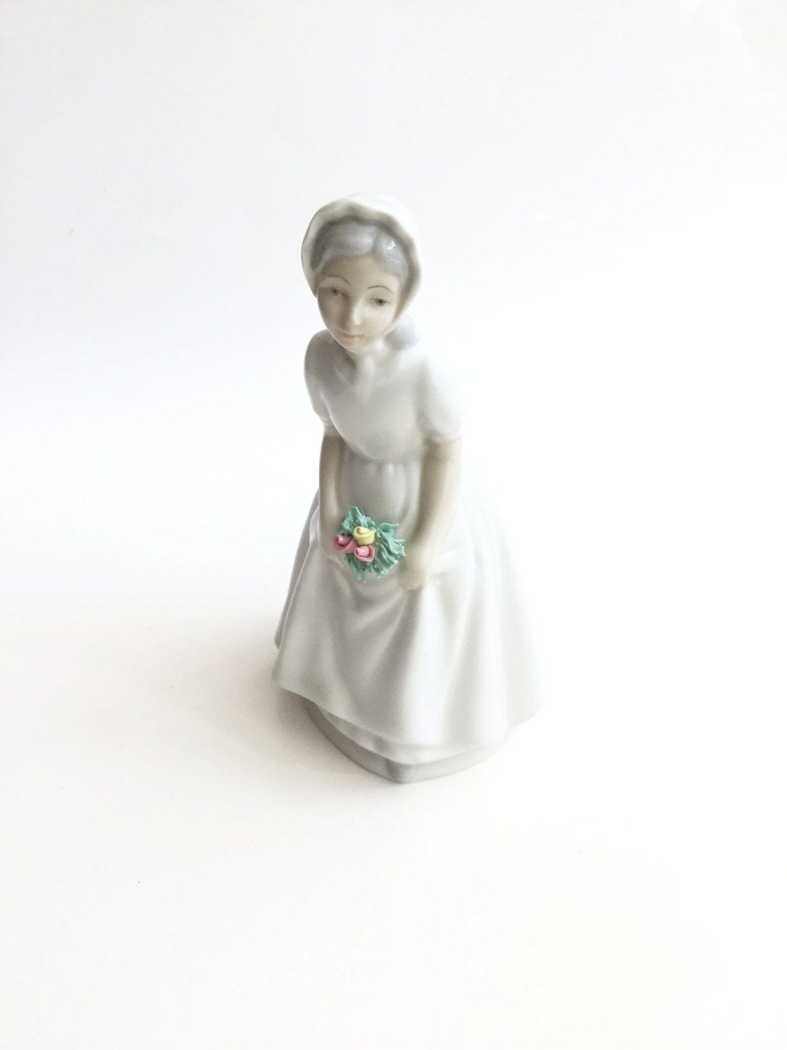 Porceval Spanish Porcelain Girl in a Bonnet with Roses Villamarchante Figurine