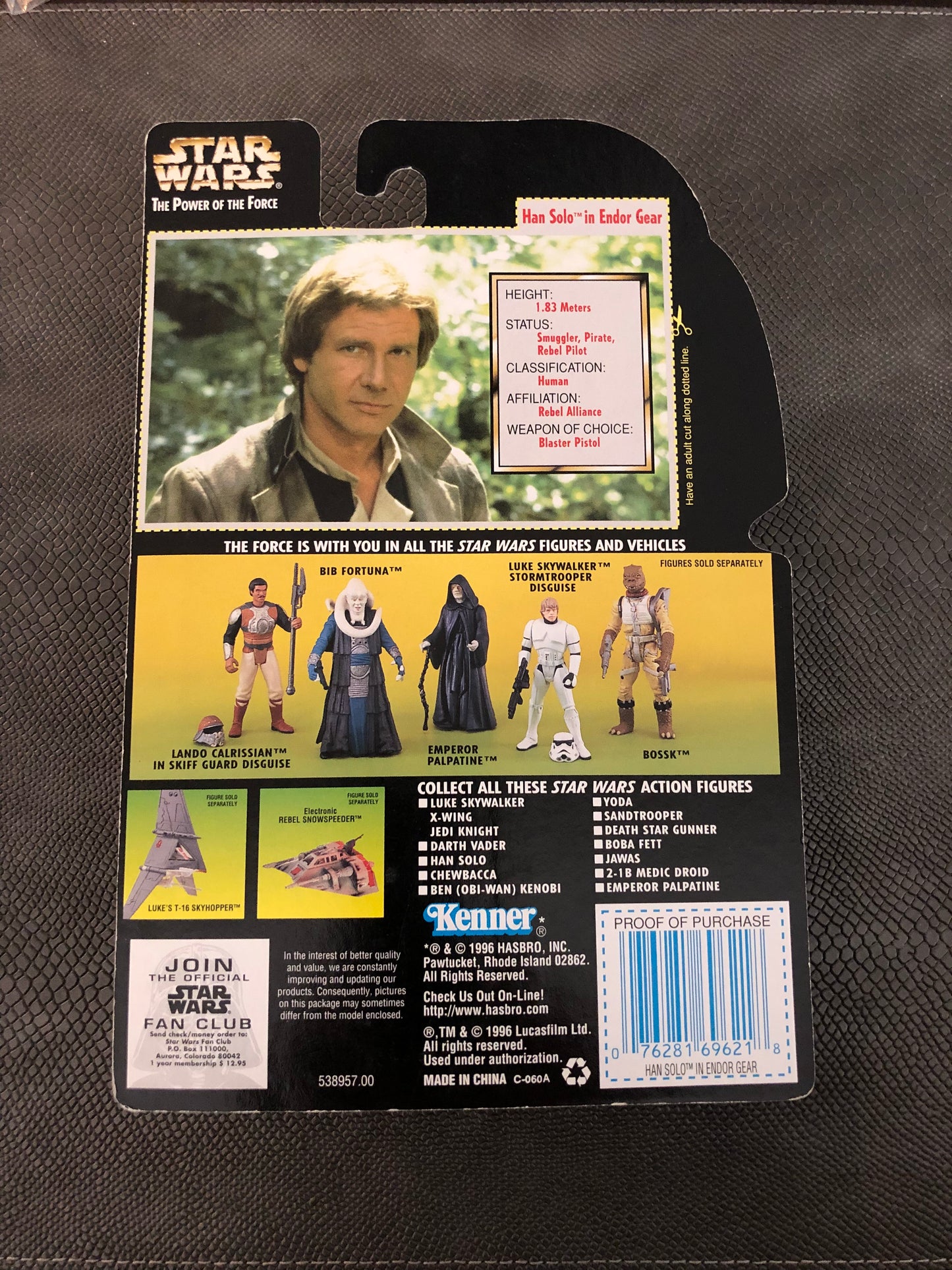 Star Wars The Power of the Force Han Solo Endor Gear Green Card 1996